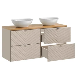 Petits-Meubles Ensemble meuble double vasque 120cm 4 tiroirs miroirs LED colonne et 3 armoires murales Manoa Cachemire et Bois