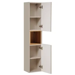 Petits-Meubles Ensemble meuble double vasque 160cm 4 tiroirs colonne et 3 armoires murales Manoa Cachemire et Bois
