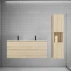 AICA Sanitaire Ensemble meuble double vasque L.120cm chêne 4 tiroirs + lavabo + colonne