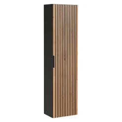 Petits-Meubles Ensemble meuble double vasque 140cm 2 niches et colonne Gaia Bois et Noir - Vasque Noir* Ensemble Meuble De Salle De Bains