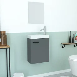 Aurlane Ensemble Meuble Lave Mains Gris 41x50x22cm + Miroir - SMALLY GREY