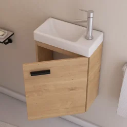Aurlane Ensemble Meuble Lave Mains décor Bois 41x50x22cm + Miroir - SMALLY WOOD* Lavabo