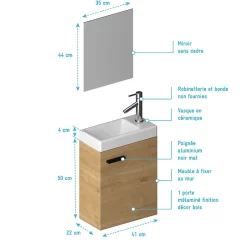 Aurlane Ensemble Meuble Lave Mains décor Bois 41x50x22cm + Miroir - SMALLY WOOD* Lavabo