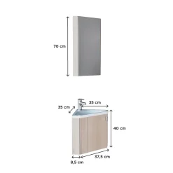 Mob-In Ensemble meuble lave-mains d'angle décor chêne KODA + armoire miroir* Lave-Mains