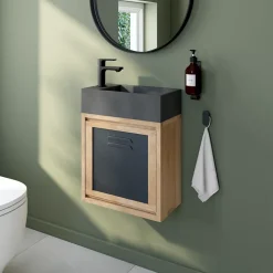 Homesight Ensemble meuble lave-mains à suspendre Indus chêne massif l.44 cm + plan vasque lave-mains béton gris* Lave-Mains