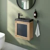 Homesight Ensemble meuble lave-mains à suspendre Indus chêne massif l.44 cm + plan vasque lave-mains effet marbre noir* Lave-Mains