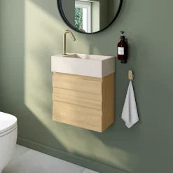 Homesight Ensemble meuble lave-mains Etty effet chêne l.44 cm + plan vasque lave-mains béton moucheté