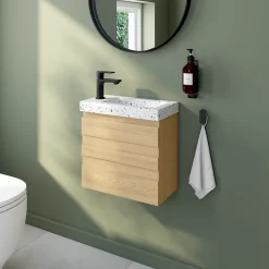 Homesight Ensemble meuble lave-mains Etty effet chêne l.44 cm + plan vasque lave-mains terrazzo