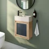 Homesight Ensemble meuble lave-mains à suspendre Indus chêne massif l.44 cm + plan vasque lave-mains béton beige* Lave-Mains