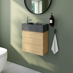 Homesight Ensemble meuble lave-mains Etty effet chêne l.44 cm + plan vasque lave-mains béton gris* Lave-Mains
