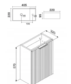 Furnidea Ensemble meuble lave-mains suspendu ADEL chêne avec le lavabo FIKA 40 cm* Lave-Mains