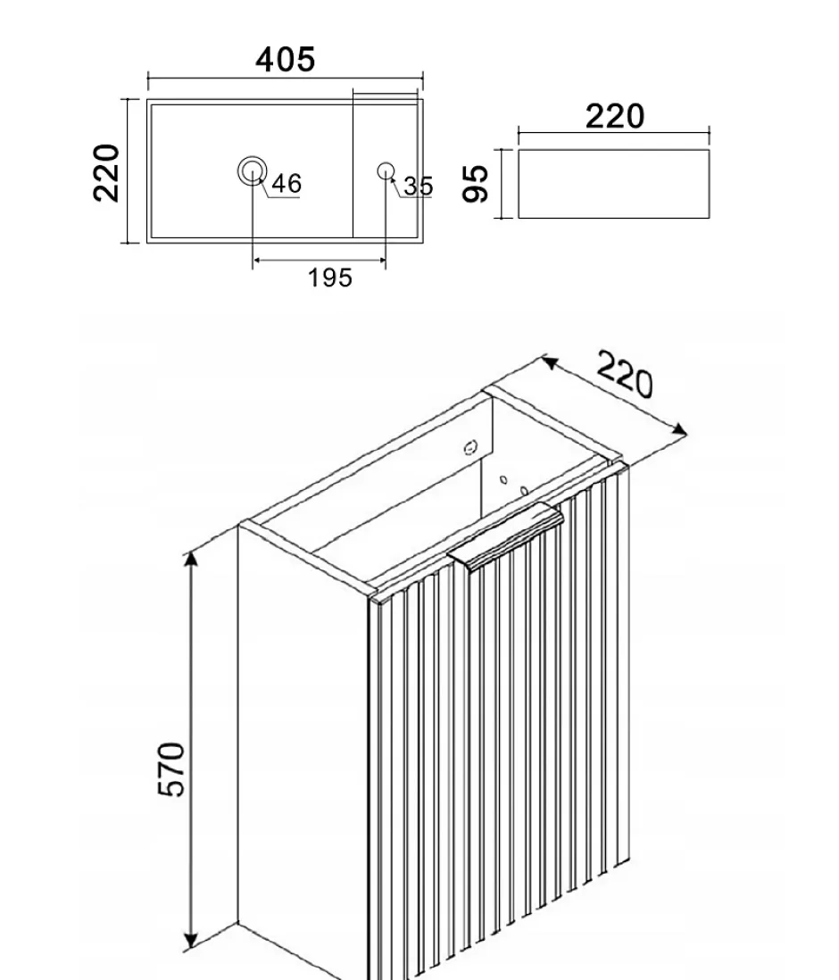 Furnidea Ensemble meuble lave-mains suspendu ADEL chêne avec le lavabo FIKA 40 cm* Lave-Mains