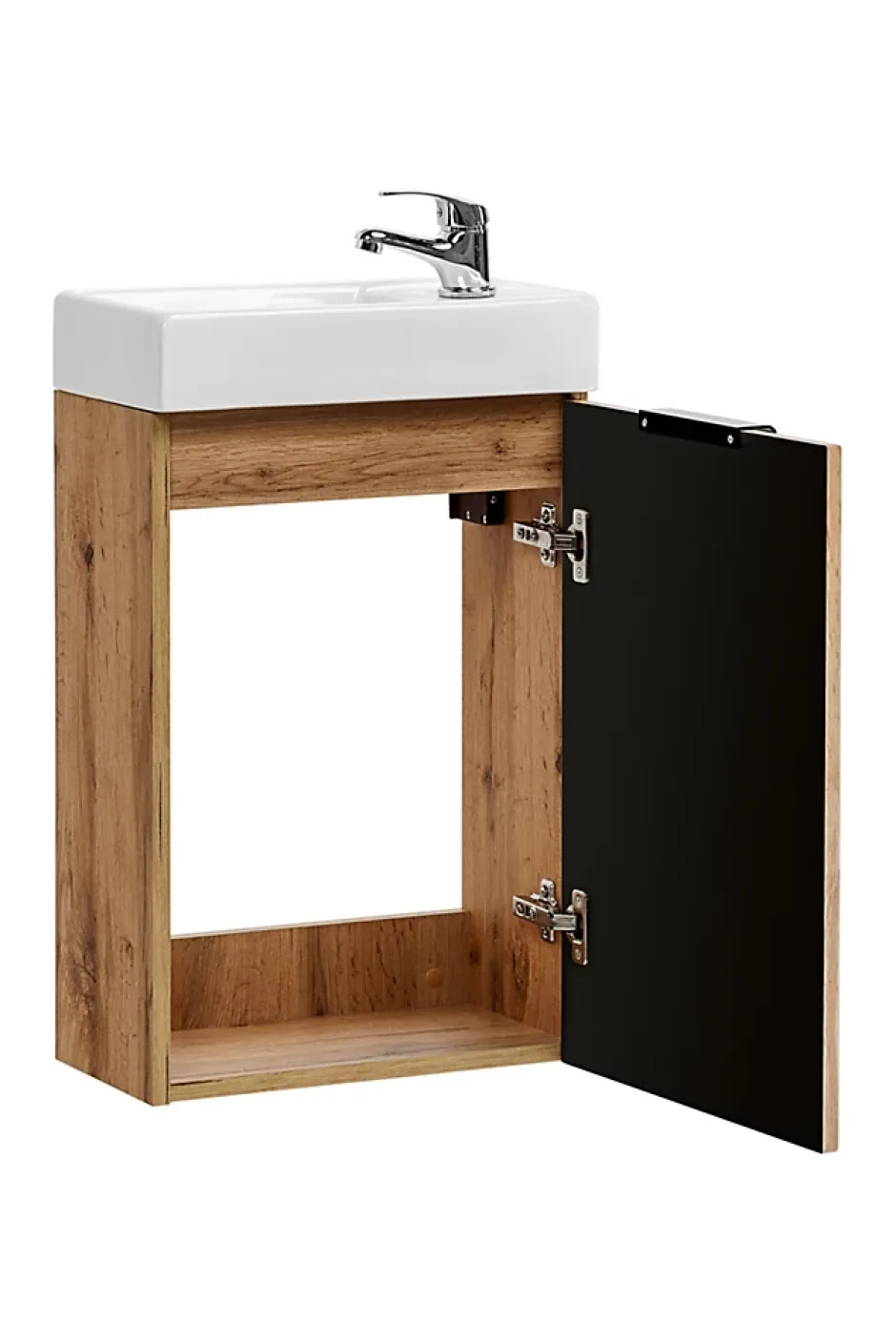 Furnidea Ensemble meuble lave-mains suspendu ADEL chêne avec le lavabo FIKA 40 cm* Lave-Mains