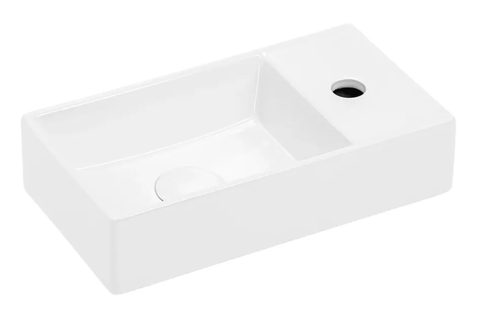 Furnidea Ensemble meuble lave-mains suspendu ADEL chêne avec le lavabo FIKA 40 cm* Lave-Mains