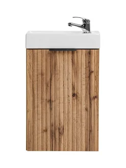 Furnidea Ensemble meuble lave-mains suspendu ADEL chêne avec le lavabo FIKA 40 cm* Lave-Mains