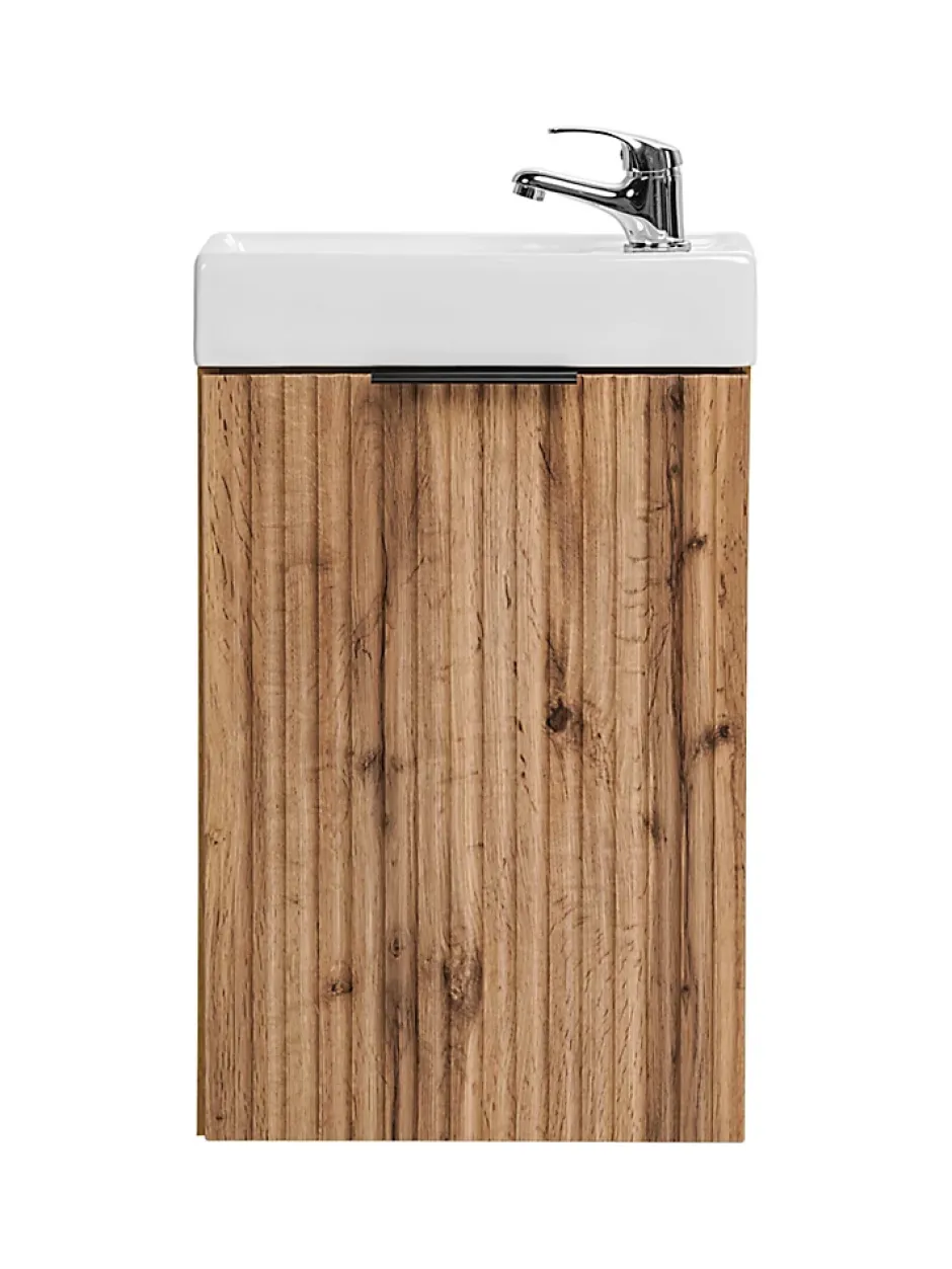 Furnidea Ensemble meuble lave-mains suspendu ADEL chêne avec le lavabo FIKA 40 cm* Lave-Mains