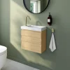 Homesight Ensemble meuble lave-mains Etty effet chêne l.44 cm + plan vasque lave-mains effet marbre blanc