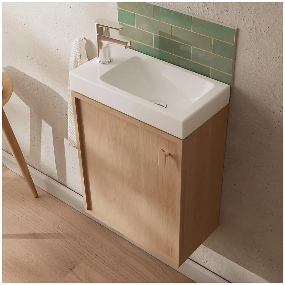 Mob-In Ensemble meuble lave-mains décor chêne FRAME + robinet* Lave-Mains