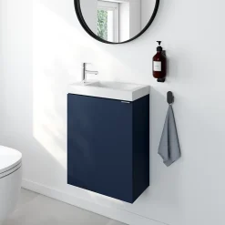 GoodHome Ensemble meuble lave-mains à poser Imandra bleu nuit mat l.44 cm + plan vasque lave-mains blanc en céramique Nira