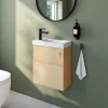 Homesight Ensemble meuble lave-mains Java effet chêne clair et jute l.44 cm + plan vasque lave-mains blanc en céramique Nira