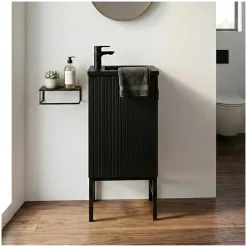 Mob-In Ensemble meuble lave-mains chêne carbone + robinet STUDIO* Lave-Mains