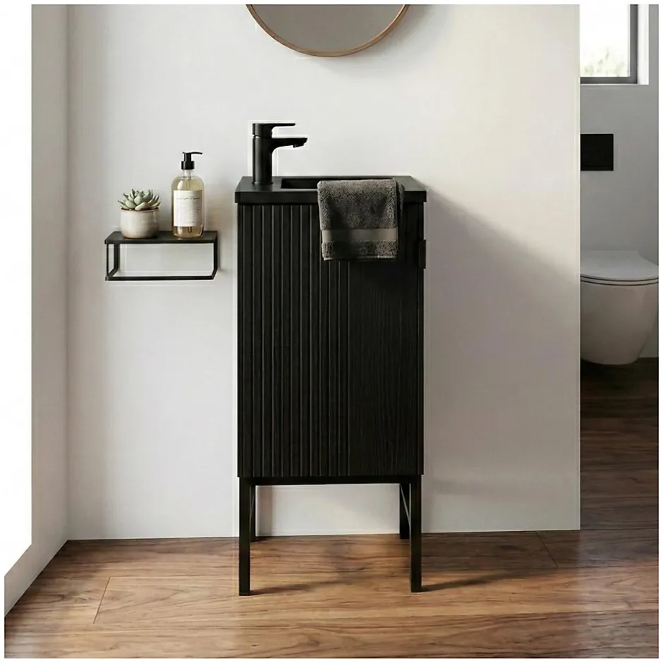 Mob-In Ensemble meuble lave-mains chêne carbone + robinet STUDIO* Lave-Mains