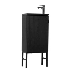 Mob-In Ensemble meuble lave-mains chêne carbone + robinet STUDIO* Lave-Mains
