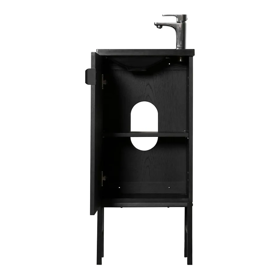 Mob-In Ensemble meuble lave-mains chêne carbone + robinet STUDIO* Lave-Mains