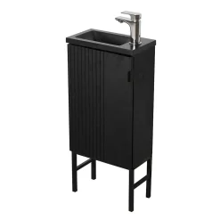 Mob-In Ensemble meuble lave-mains chêne carbone + robinet STUDIO* Lave-Mains