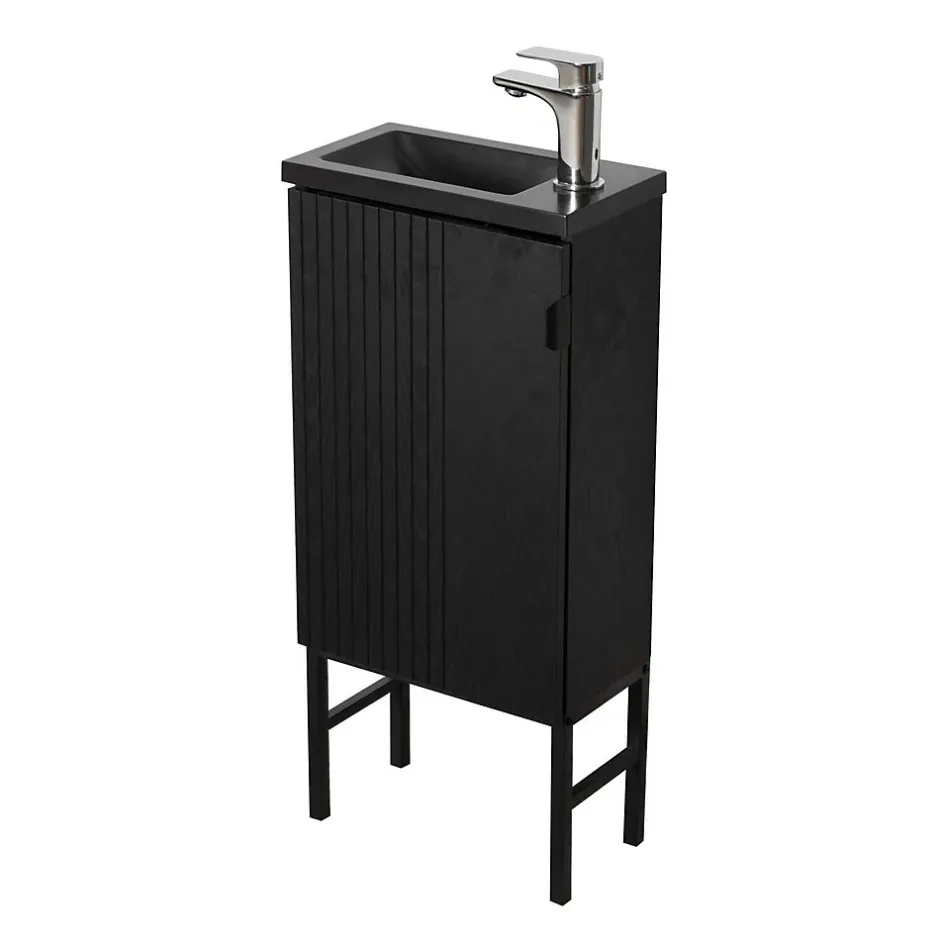 Mob-In Ensemble meuble lave-mains chêne carbone + robinet STUDIO* Lave-Mains