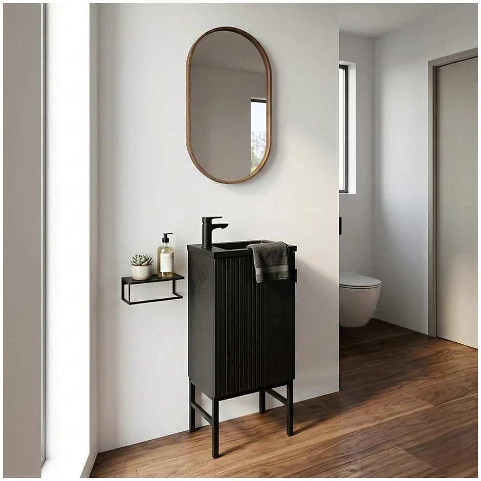 Mob-In Ensemble meuble lave-mains chêne carbone + robinet STUDIO* Lave-Mains