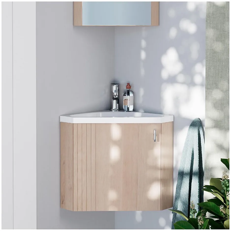 Mob-In Ensemble meuble lave-mains d'angle décor chêne KODA + robinet* Lave-Mains