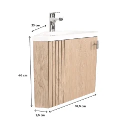 Mob-In Ensemble meuble lave-mains d'angle décor chêne KODA + robinet* Lave-Mains