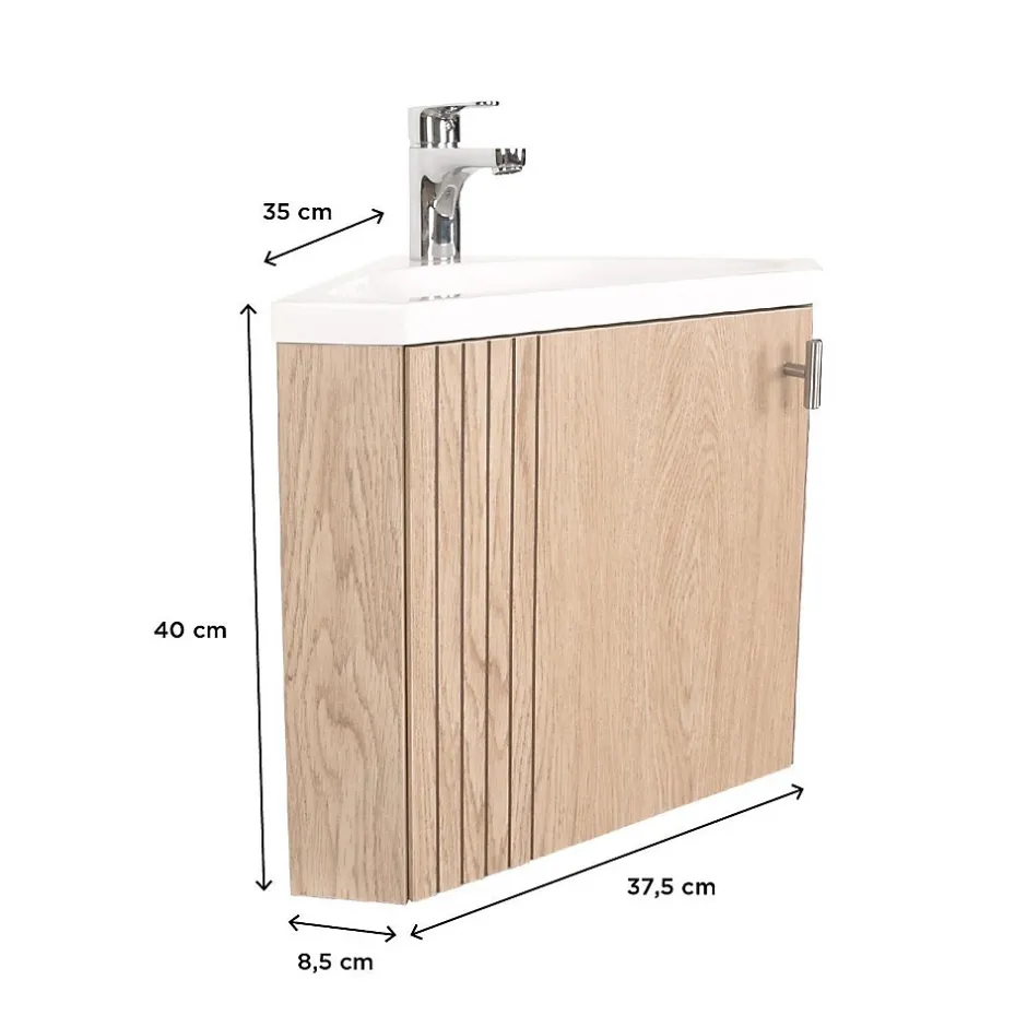 Mob-In Ensemble meuble lave-mains d'angle décor chêne KODA + robinet* Lave-Mains