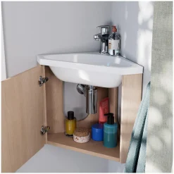 Mob-In Ensemble meuble lave-mains d'angle décor chêne KODA + robinet* Lave-Mains