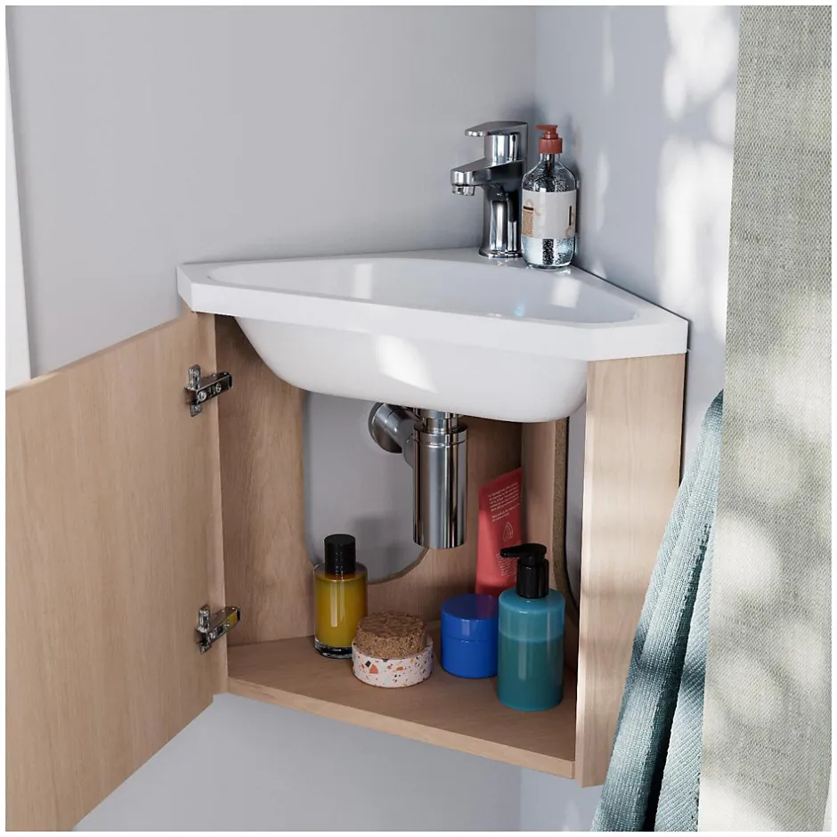 Mob-In Ensemble meuble lave-mains d'angle décor chêne KODA + robinet* Lave-Mains