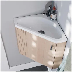 Mob-In Ensemble meuble lave-mains d'angle décor chêne KODA + robinet* Lave-Mains
