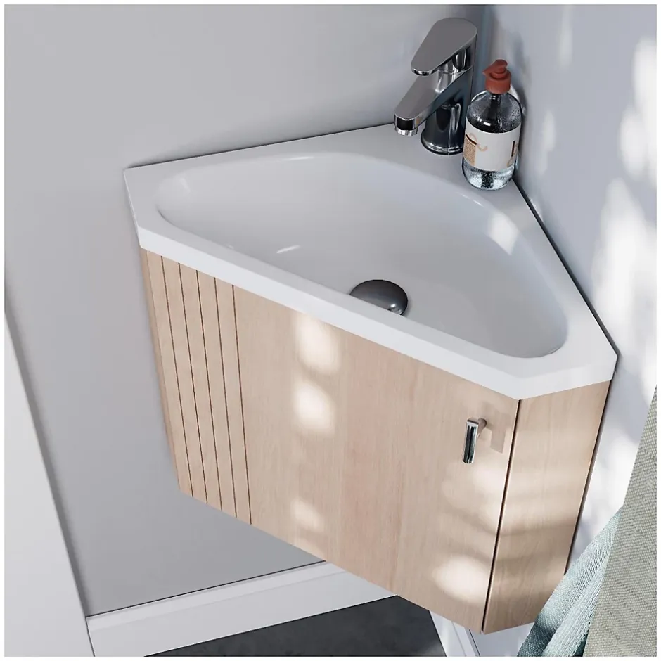 Mob-In Ensemble meuble lave-mains d'angle décor chêne KODA + robinet* Lave-Mains