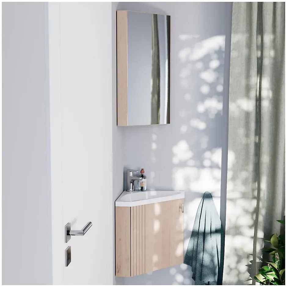 Mob-In Ensemble meuble lave-mains d'angle décor chêne KODA + robinet* Lave-Mains