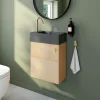 Homesight Ensemble meuble lave-mains Java effet chêne clair et jute l.44 cm + plan vasque lave-mains béton gris