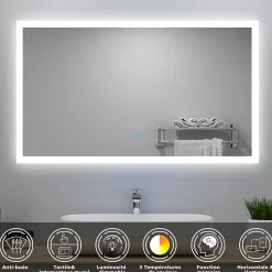 AICA Sanitaire Ensemble meuble Salle de Bain 80cm avec vasque et colonne et miroir lumineux 3 couleurs chêne wotan* Ensemble Meuble De Salle De Bains