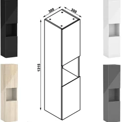 AICA Sanitaire Ensemble meuble salle de bain 80 cm anthracite brillant avec 2 tiroirs, lavabo céramique simple + colonne haute, suspendu* Ensemble Meuble De Salle De Bains