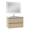AICA Sanitaire Ensemble meuble Salle de Bain 80cm Chêne Wotan simple vasque et miroir lumineux 3 couleurs et dimmable