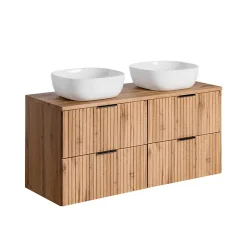 Stellameuble ENSEMBLE MEUBLE SALLE DE BAIN 120 CM AVEC PLAN - 2 VASQUES SMILE ET 2 MEUBLES ADEL OAK* Meuble Sous Lavabo