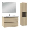 AICA Sanitaire Ensemble meuble salle de Bain 80cm avec colonne et miroir 3 couleurs Chêne Wotan* Ensemble Meuble De Salle De Bains