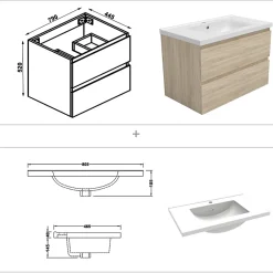 AICA Sanitaire Ensemble meuble salle de Bain 80cm avec colonne et miroir 3 couleurs Chêne Wotan* Ensemble Meuble De Salle De Bains