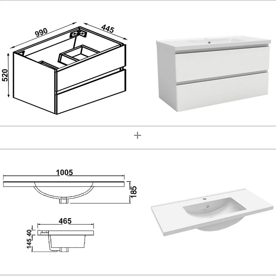 AICA Sanitaire Ensemble meuble Salle de Bain 100cm avec colonne et miroir lumineux 3 couleurs blanc* Ensemble Meuble De Salle De Bains