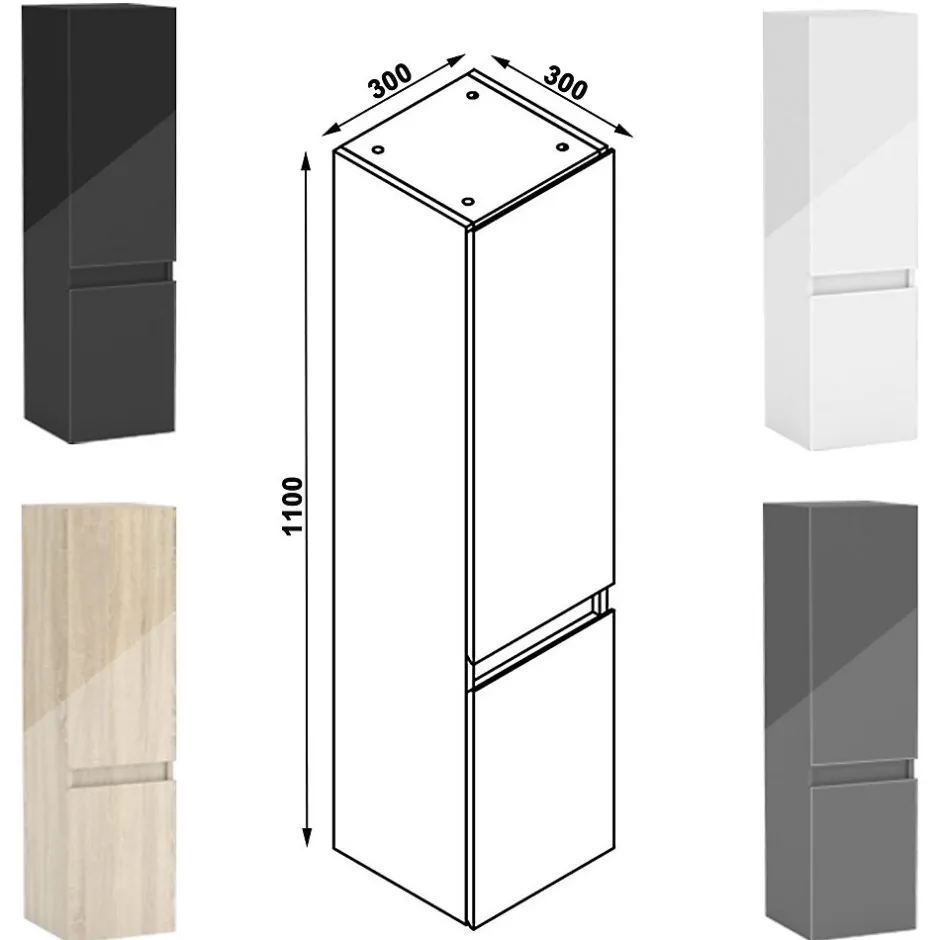 AICA Sanitaire Ensemble meuble salle de bain 100 cm Chêne Wotan brillant avec 2 tiroirs, lavabo céramique simple + colonne, suspendu