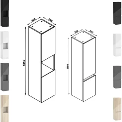 AICA Sanitaire Ensemble meuble salle de bain 100 cm Chêne Wotan brillant avec 2 tiroirs, lavabo céramique simple + deux colonnes, suspendu* Ensemble Meuble De Salle De Bains