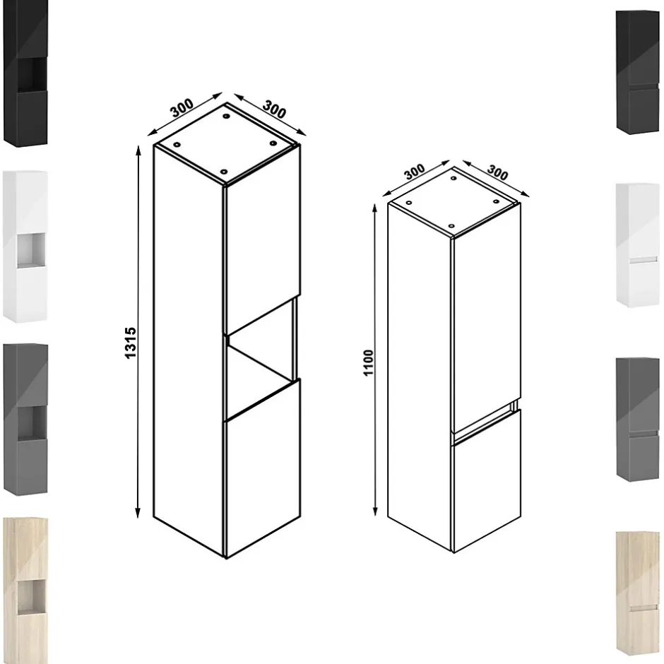 AICA Sanitaire Ensemble meuble salle de bain 100 cm Chêne Wotan brillant avec 2 tiroirs, lavabo céramique simple + deux colonnes, suspendu* Ensemble Meuble De Salle De Bains
